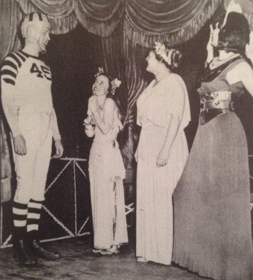 In 1949, a decade after his school discontinued the sport, University of Chicago president Robert Maynard Hutchins appeared at a costume ball as a football player. (From "Stagg's University," by Robin Lester.)